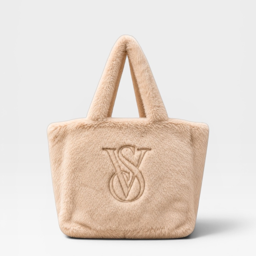 Victoria's Secret Nude Faux Fur Tote with Embossed Logo